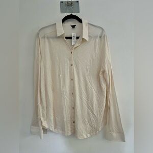 NWT Ann Taylor XL Cream Long Sleeve Button Down Shirt Modal Lyocell Blouse